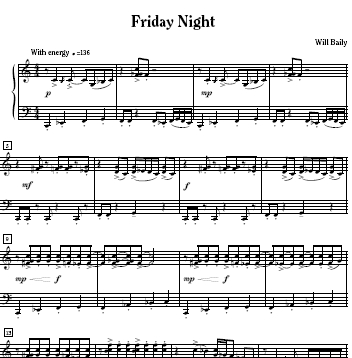 Friday Night Sheet Music and Sound Files for Piano Students